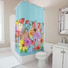 Animal Friends Among the Flowers シャワーカーテン
