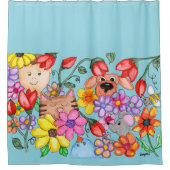 Animal Friends Among the Flowers シャワーカーテン (正面)