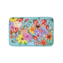 Animal Friends Among the Flowers バスマット