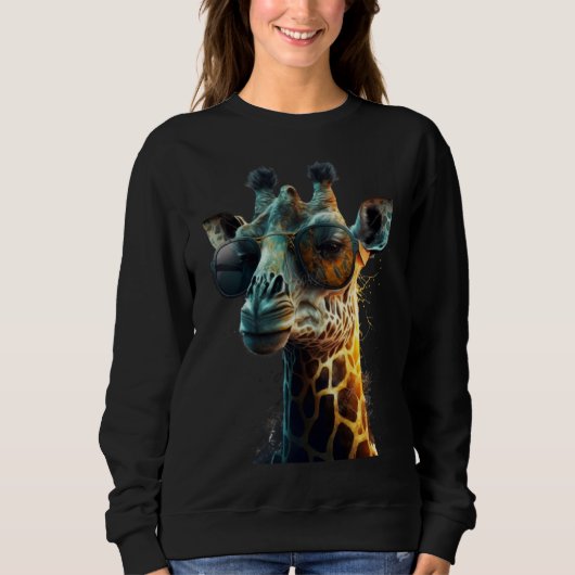 animal  giraffe with stylish sunglasses スウェットシャツ (正面)