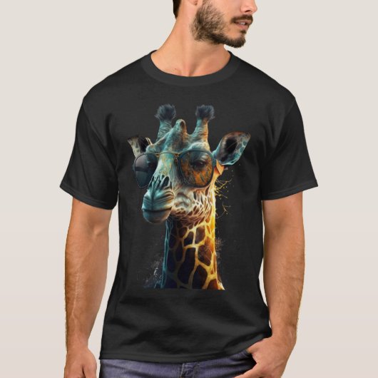 animal  giraffe with stylish sunglasses tシャツ (正面)