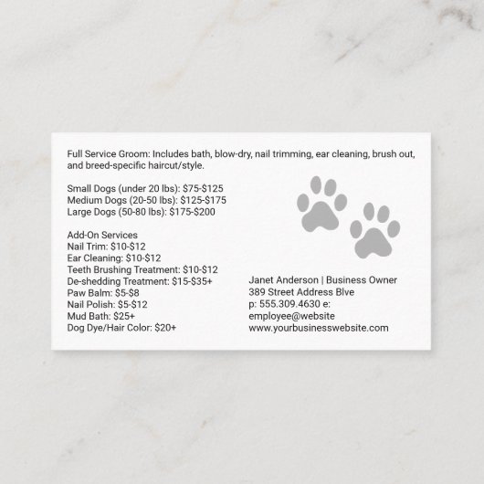 Animal Groomer Working on Pets 名刺 (裏面)