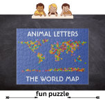 Animal Letters World Map Alphabet Jigsaw Puzzle ジグソーパズル<br><div class="desc">This design features a colorful world map with cute animal letters. Puzzles are a great activity to help build dexterity. Makes a great gift! Available with a blue background like the ocean or dramatic black.</div>