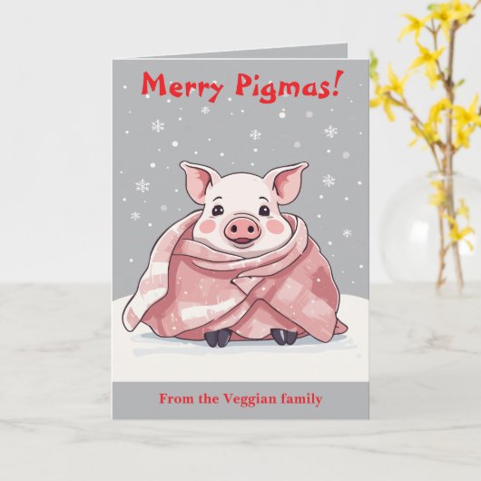 Animal Lover Christmas Cute Pig Wrapped In A Blank カード (黄色い花)