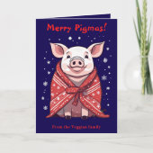 Animal Lover Christmas Pig Wrapped In A Red Blanke カード (正面)