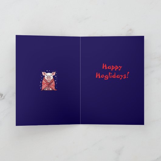 Animal Lover Christmas Pig Wrapped In A Red Blanke カード (内部)