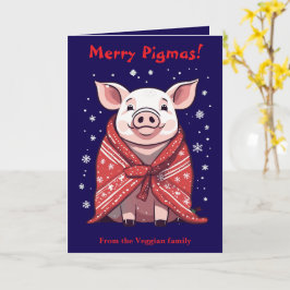 Animal Lover Christmas Pig Wrapped In A Red Blanke カード