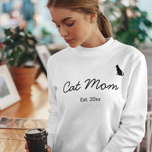 Animal Pet Lover Black Script Personalized Cat Mom スウェットシャツ