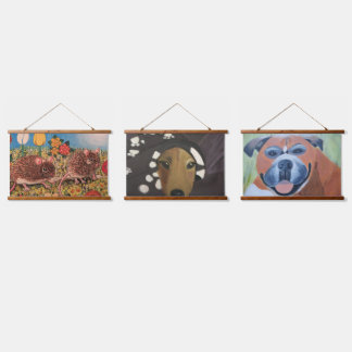 Animal portraits Wood Topped Wall Tapestry 吊り下げ型タペストリー