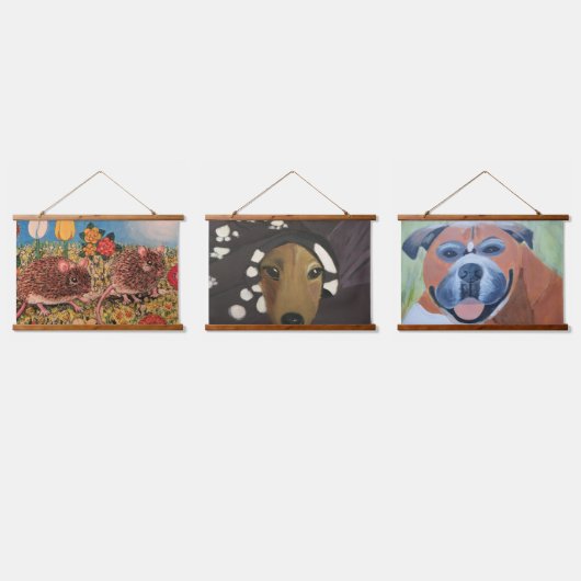 Animal portraits Wood Topped Wall Tapestry 吊り下げ型タペストリー (トリプル)