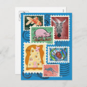 Animal Postage Stamps Postcards シーズンポストカード (正面/裏面)