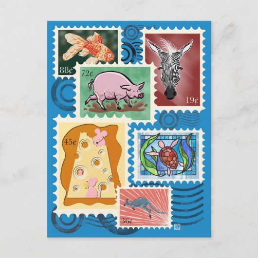 Animal Postage Stamps Postcards シーズンポストカード (正面)