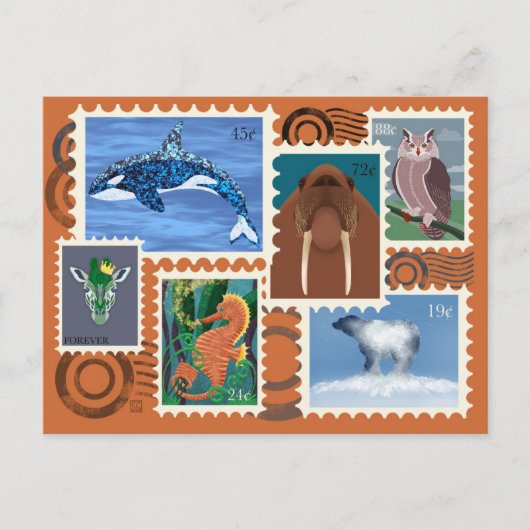 Animal Postage Stamps Postcards シーズンポストカード (正面)