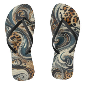 Animal Print and Swirl Flip Flops ビーチサンダル