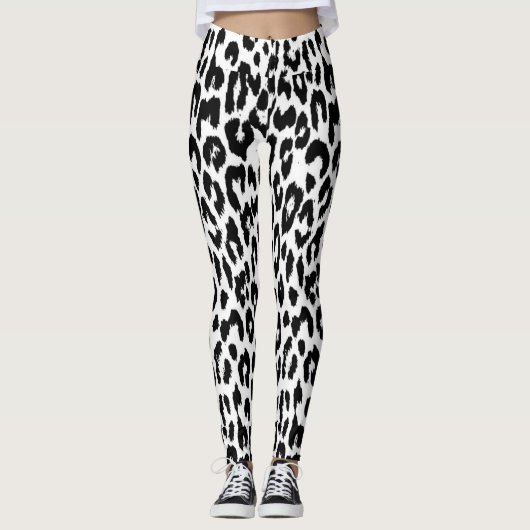 Animal print blanco y negro レギンス (正面)
