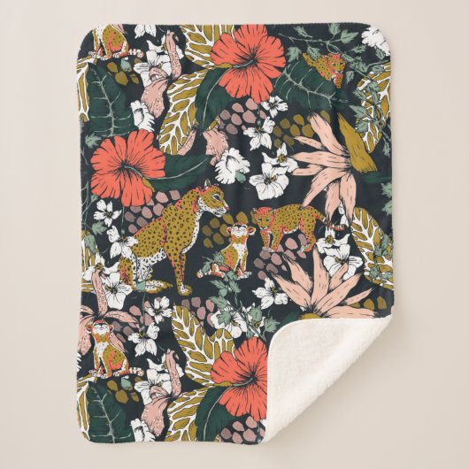 Animal print dark jungle シェルパブランケット (正面)