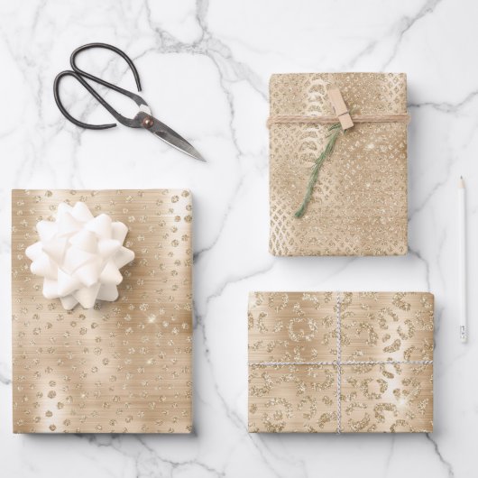 Animal Print Gold Glitter  ラッピングペーパーシート (正面)