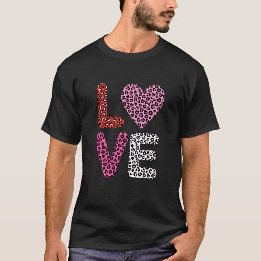 Animal Print Heart Love Valentines Day Leopard Che Tシャツ (正面)