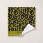 Animal print leopard olive green black custom name バスタオルセット (ウォッシュタオル)