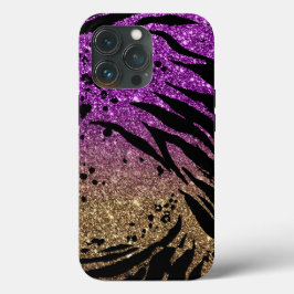 Animal Print on Purple & Gold Glitter iPhone 13 Proケース