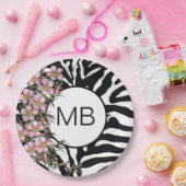 Animal Print Pink Wild Flower Monogram Black White ペーパープレート (パーティー)