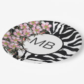 Animal Print Pink Wild Flower Monogram Black White ペーパープレート (アングル)