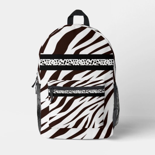 Animal print zebra black and white プリントバックパック (正面)