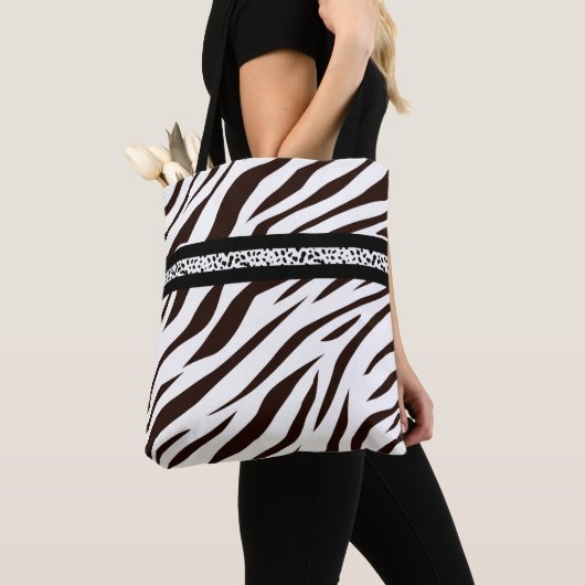 Animal print zebra black and white bag market トートバッグ (クローズアップ)