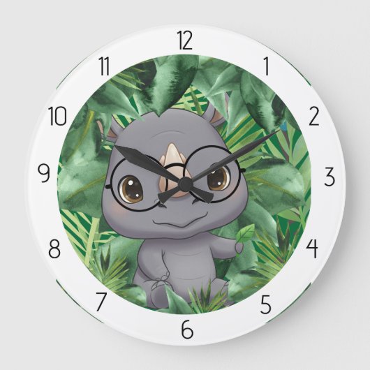 animal  rhino ラージ壁時計 (正面)