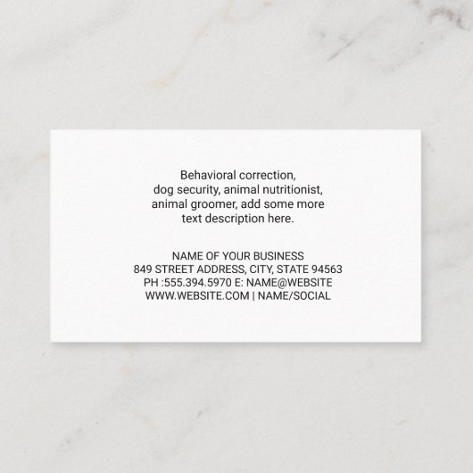 Animal Services | Groomer | Pet Store 名刺 (裏面)