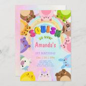 Animal Squish On Over rainbow  girl Birthday 招待状 (正面/裏面)