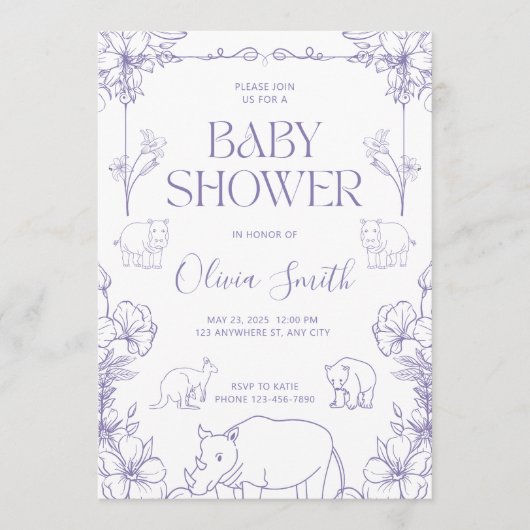 Animal Themed Baby Shower Invitation Baby Boy Girl アドバイスカード (正面)