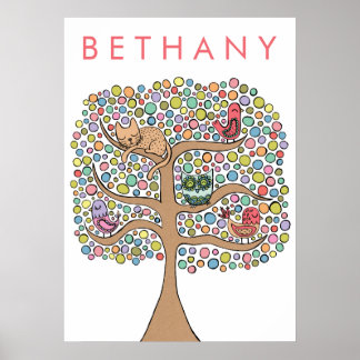 Animal Tree Girls Room Poster Wall Art ポスター