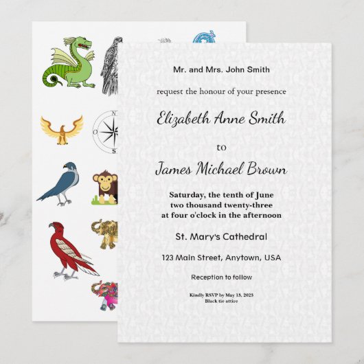 Animal Wedding Invitation Safari Jungle Wildlife 招待状 (正面/裏面)