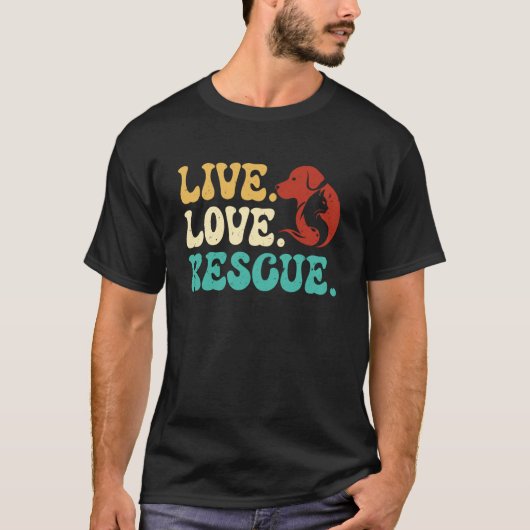 Animal Welfare LOVE LOVE RESCUE Funny Animal Right Tシャツ (正面)