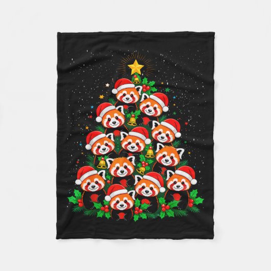 Animal Xmas Tree Santa Hat Red Panda Christmas  フリースブランケット (正面)