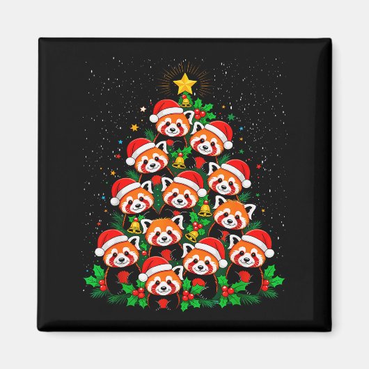 Animal Xmas Tree Santa Hat Red Panda Christmas マグネット (正面)