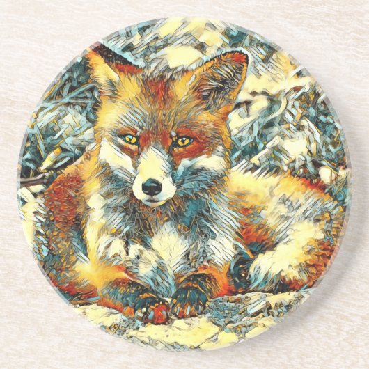AnimalArt_キツネ_003 コースター (正面)