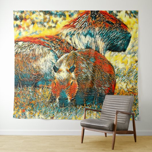 AnimalArt_Capybara_004 タペストリー (インサイチュ(横))