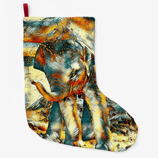 AnimalArt_Elephant_003 ラージクリスマスストッキング (正面)