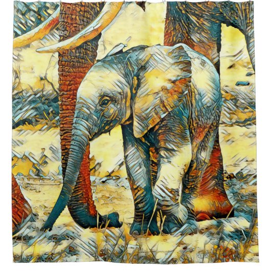 AnimalArt_Elephant_010 シャワーカーテン (正面)