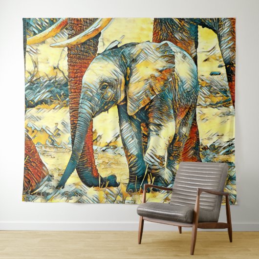 AnimalArt_Elephant_010 タペストリー (インサイチュ(横))