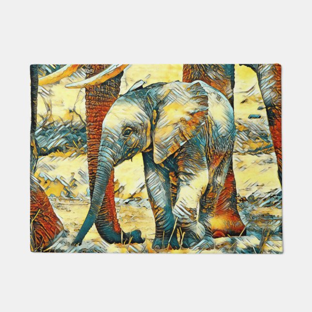 AnimalArt_Elephant_010 ドアマット (正面)