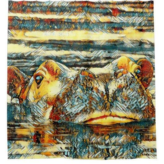 AnimalArt_Hippo_001 シャワーカーテン (正面)