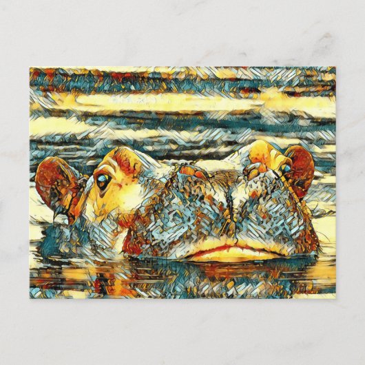 AnimalArt_Hippo_001 ポストカード (正面)