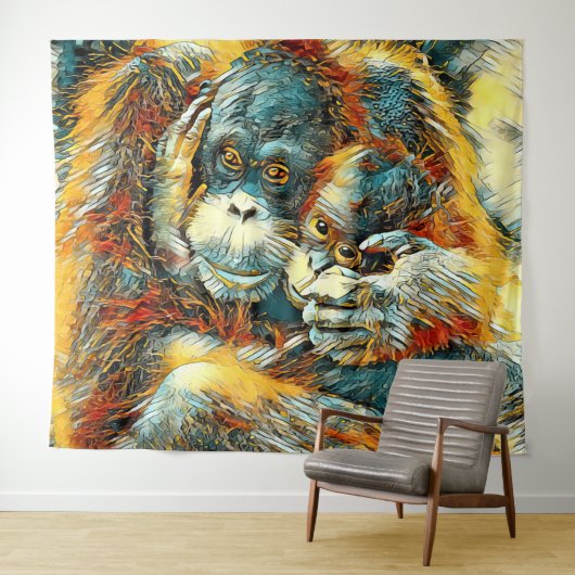 AnimalArt_OrangUtan_003 タペストリー (インサイチュ(横))