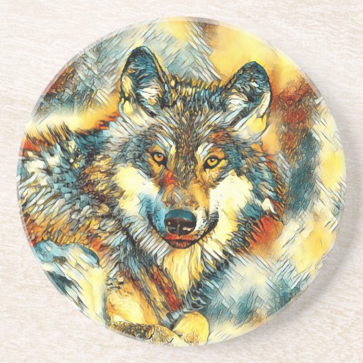 AnimalArt_Wolf_001 コースター (正面)