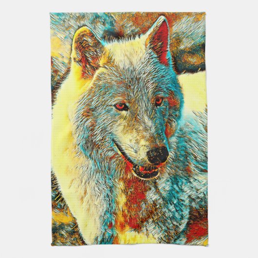 AnimalArt_Wolf_009 キッチンタオル (縦)