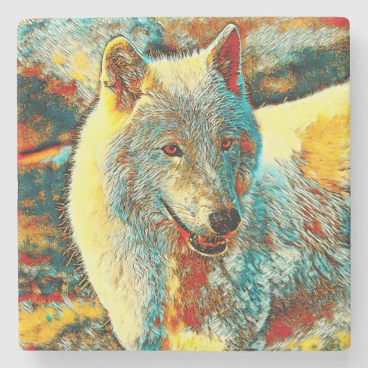 AnimalArt_Wolf_009 ストーンコースター (正面)
