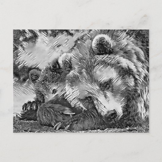 AnimalArtBW_Bear_002 ポストカード (正面)